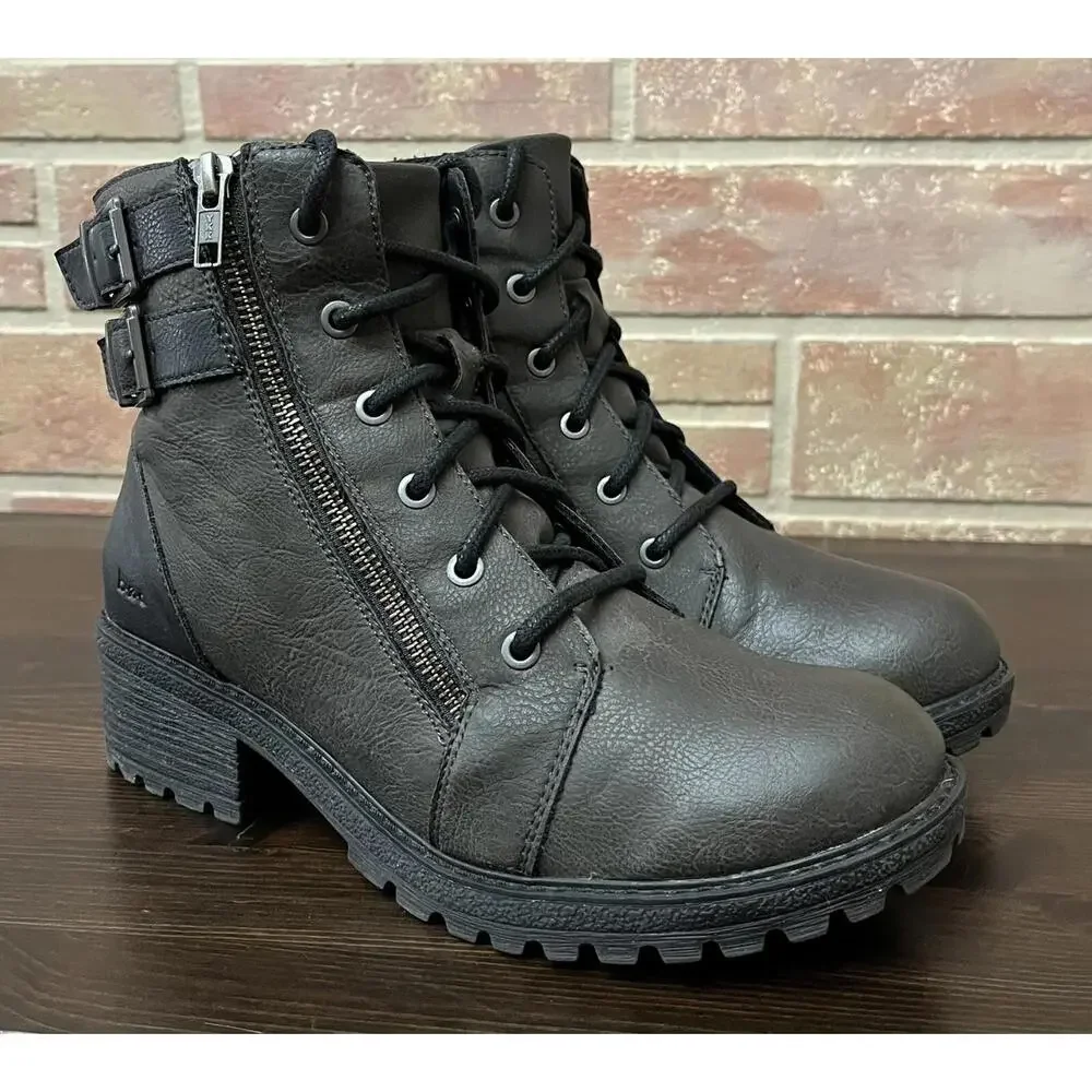 Born Boc Womens Godfrey Combat Boots Olive Black Straps Ankle Block Zip 9.5 - Picture 1 of 9